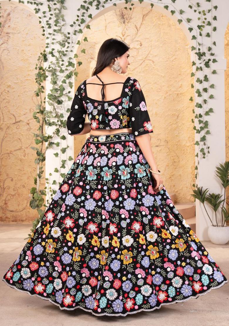 Multicolor Embroidery Georgette Lehenga Set - Indya