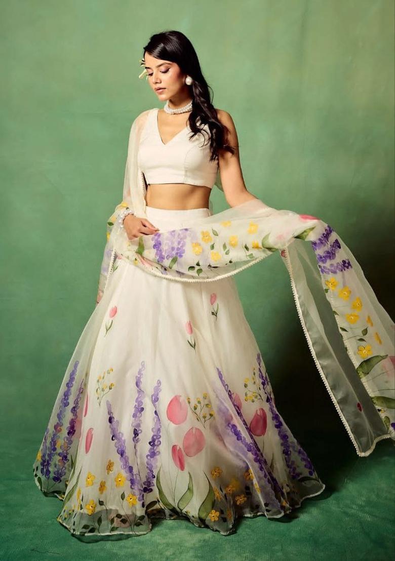 Multicolor Printed Silk Lehenga Set - Indya