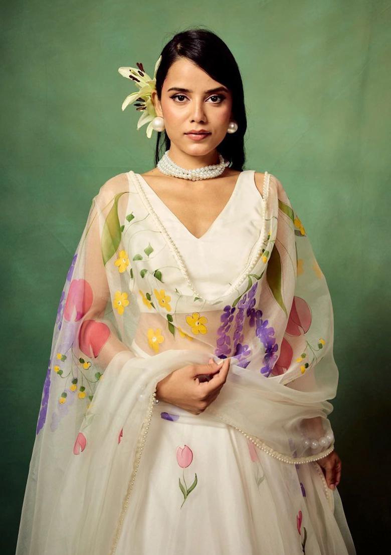 Multicolor Printed Silk Lehenga Set - Indya