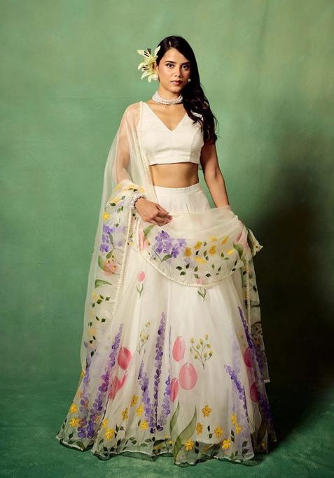 Multicolor Printed Silk Lehenga Set