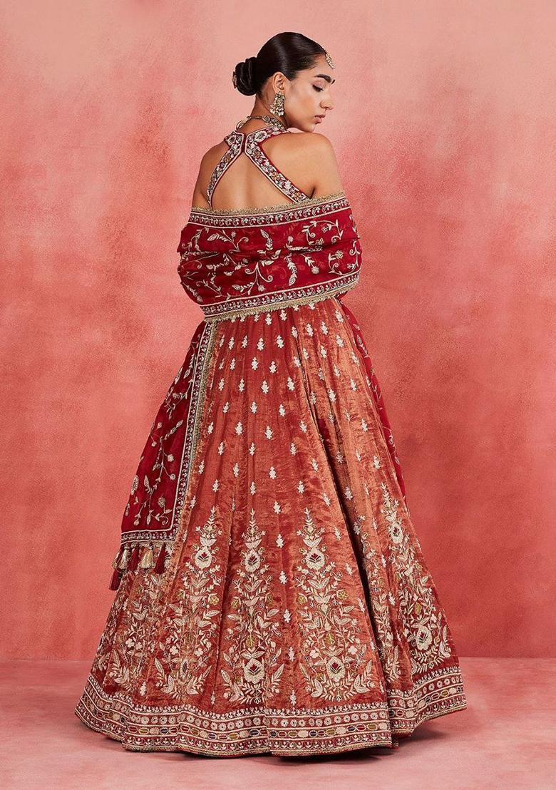 Multicolor Embroidery Silk Lehenga Set - Indya