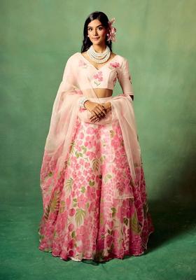 Multicolor Printed Silk Lehenga Set