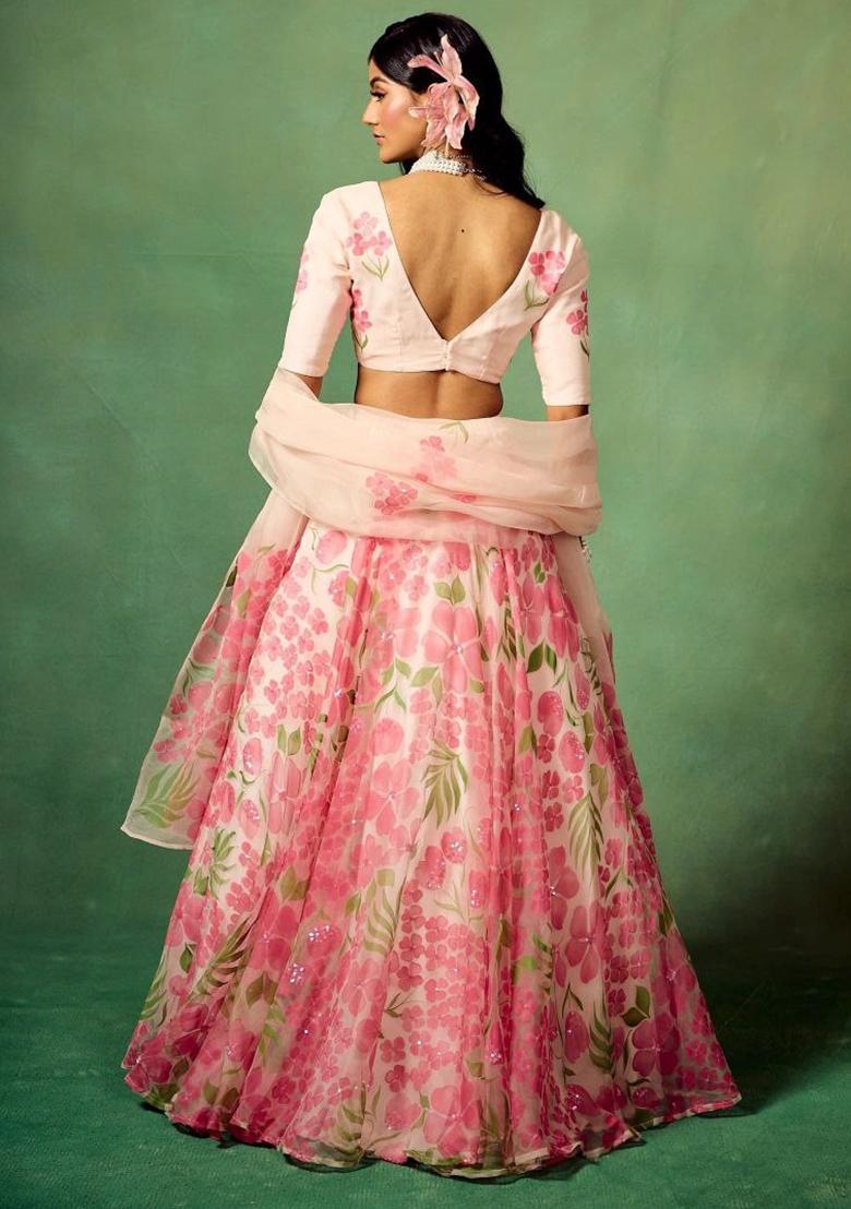 Multicolor Printed Silk Lehenga Set - Indya