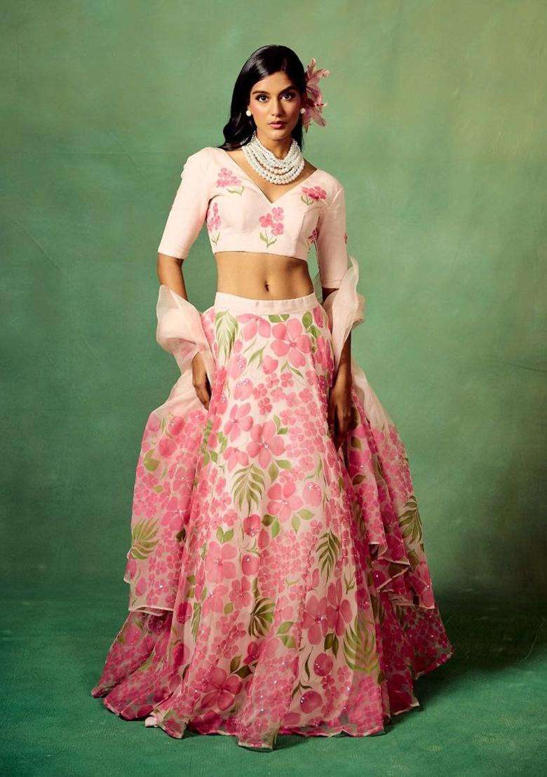 Multicolor Silk Blend Lehenga Set with Printed for Diwali | Wedding & Festive Wear - Indya