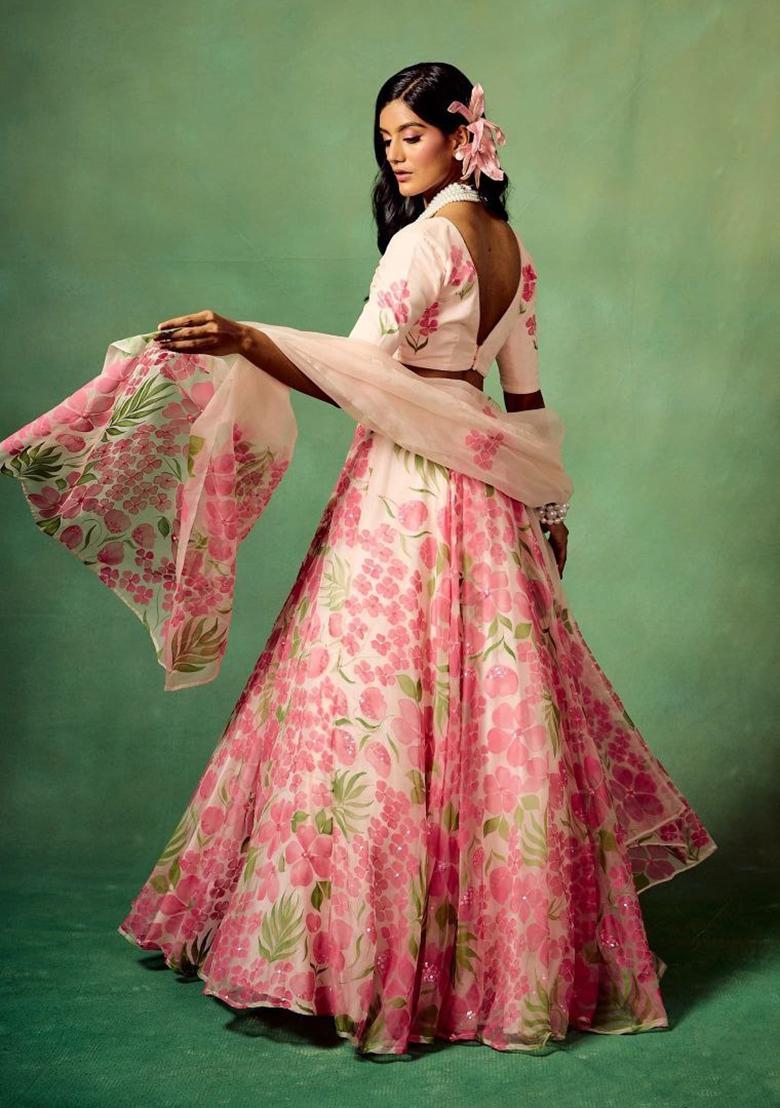 Multicolor Printed Silk Lehenga Set - Indya