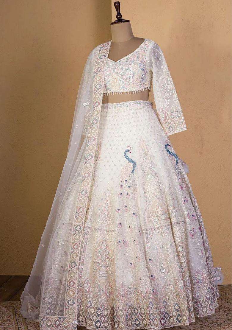 Multicolor Embroidery Net Lehenga Set - Indya