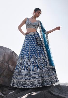 Light Navy Blue Embroidery Georgette Lehenga Set