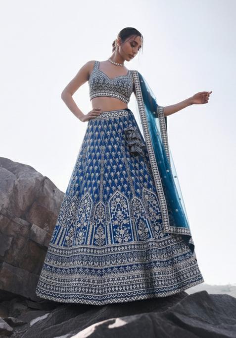 Light Navy Blue Embroidery Georgette Lehenga Set