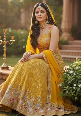 Yellow Embroidery Georgette Lehenga Set