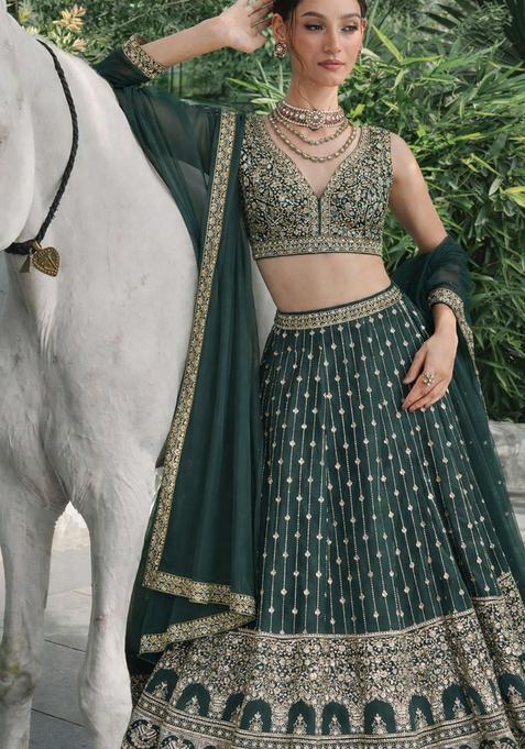 Light Green Embroidery Georgette Lehenga Set