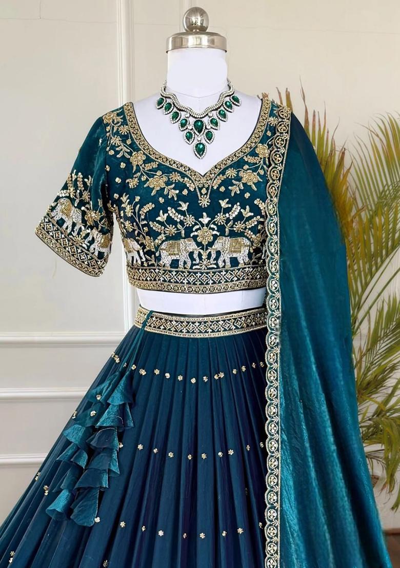 Morpich Embroidery Silk Lehenga Set - Indya