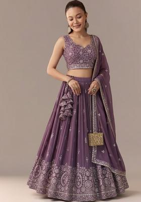 Rose Brown Embroidery Georgette Lehenga Set