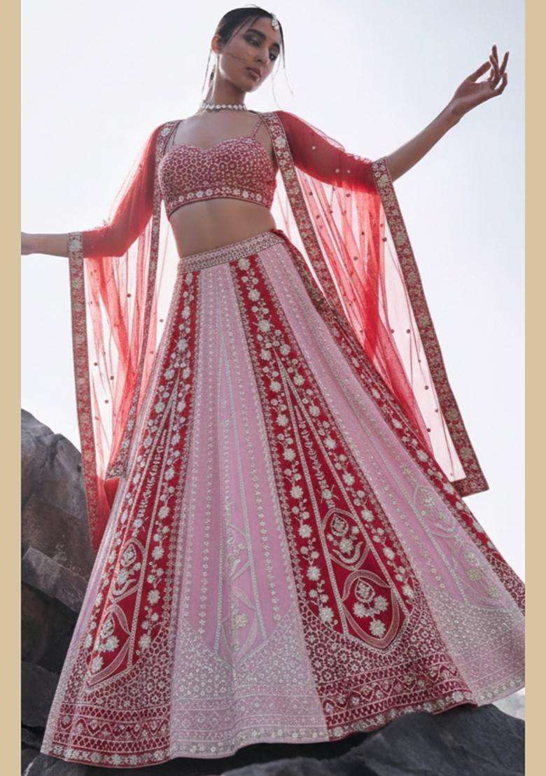 Multicolor Georgette Lehenga Set with Embroidery for Diwali | Wedding & Festive Wear - Indya