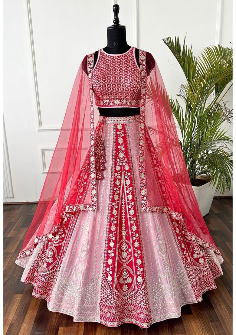Multicolor Embroidery Georgette Lehenga Set - Indya