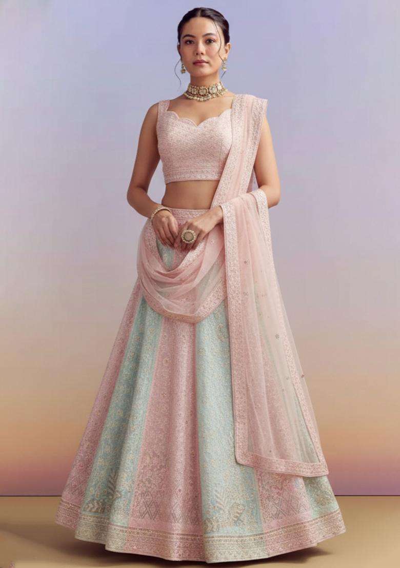 Multicolor Georgette Lehenga Set with Embroidery for Diwali | Wedding & Festive Wear - Indya
