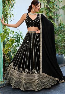 Black Embroidery Georgette Lehenga Set