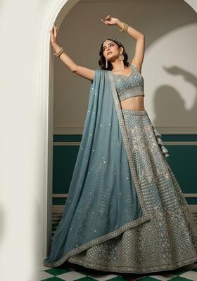 Blue Embroidery Georgette Lehenga Set