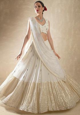 Off White Embroidery Georgette Lehenga Set