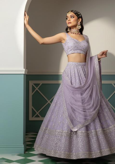 Lavender Embroidery Georgette Lehenga Set