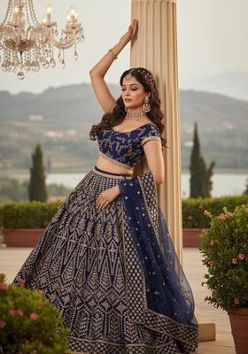 Blue Embroidery Silk Lehenga Set