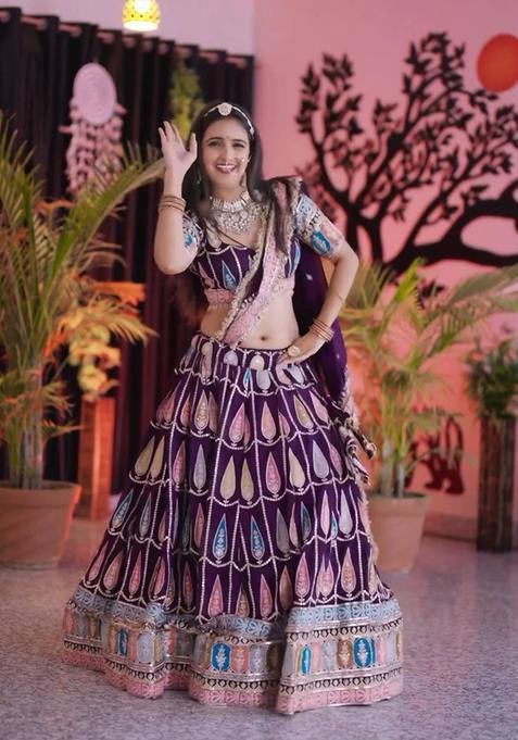 Purple Embroidery Georgette Lehenga Set