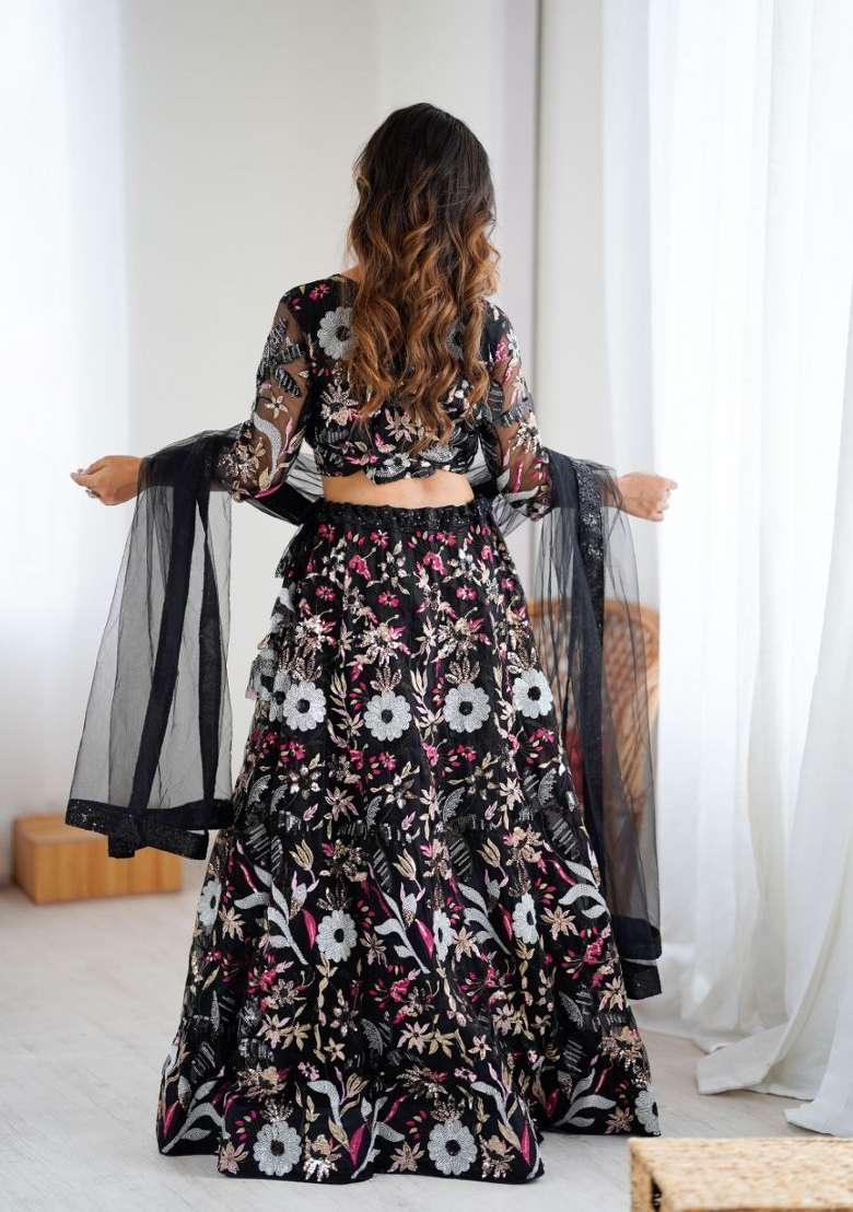 Multicolor Embellished Net Lehenga Set for Diwali and Festive Wear - Indya