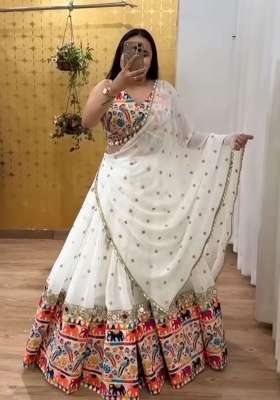 Multicolor Georgette Lehenga Set with Embroidery for Diwali | Wedding & Festive Wear