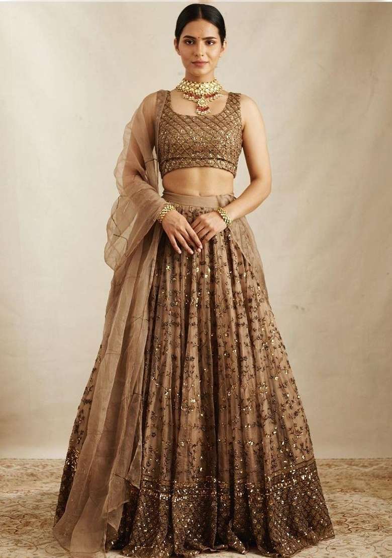 Multicolor Sequins Satin Lehenga Set for Diwali and Festive Wear - Indya