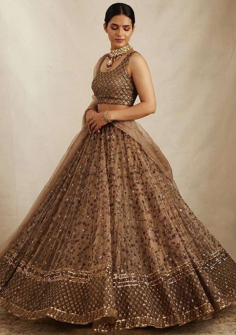 Multicolor Sequins Satin Lehenga Set for Diwali and Festive Wear - Indya