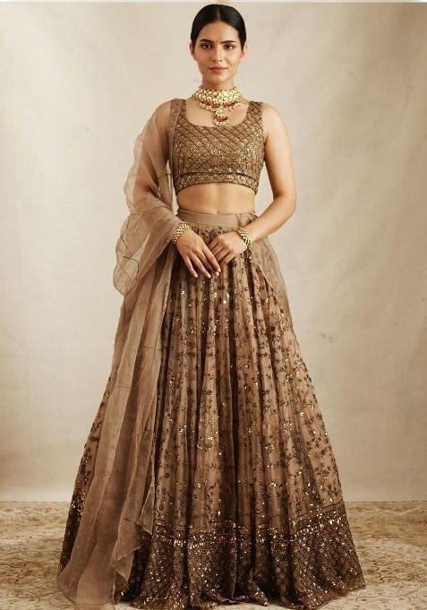 Multicolor Sequins Satin Lehenga Set