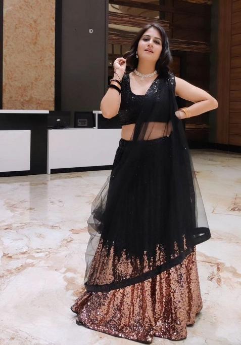 Multicolor Sequins Georgette Lehenga Set