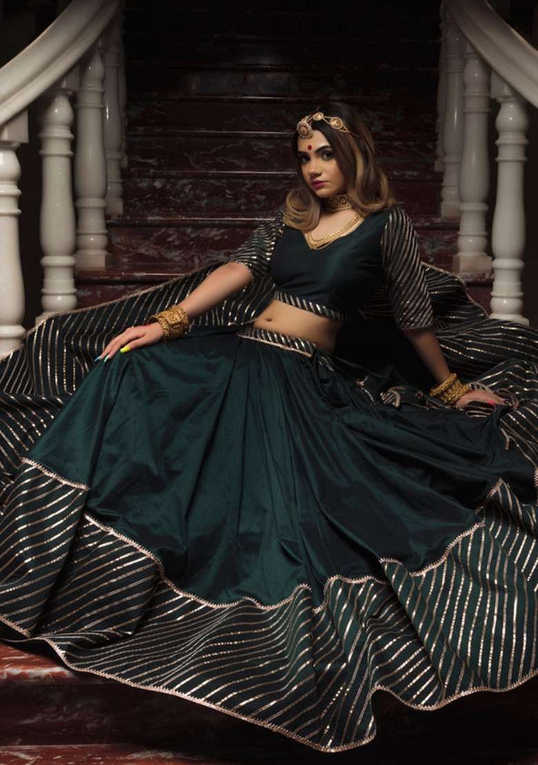 Multicolor Gotta Patti Work Silk Blend Lehenga Set for Diwali and Festive Wear - Indya