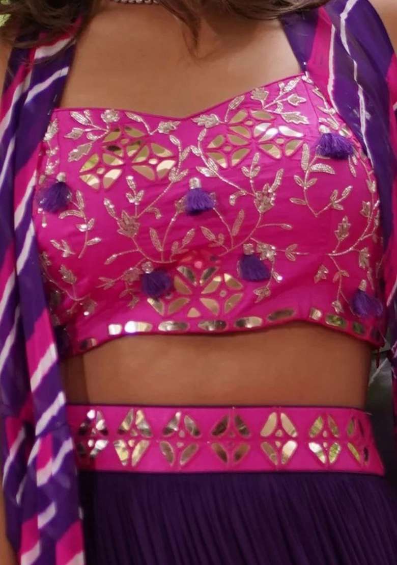 Multicolor Embellished Georgette Lehenga Set for Diwali | Wedding & Festive Wear - Indya