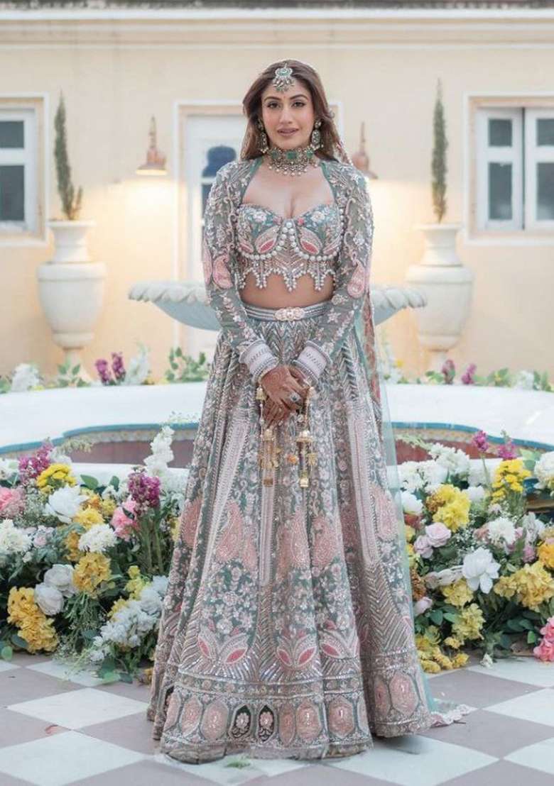 Multicolor Silk Blend Lehenga Set with Embroidery for Diwali | Wedding & Festive Wear - Indya