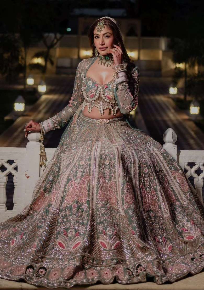 Multicolor Silk Blend Lehenga Set with Embroidery for Diwali | Wedding & Festive Wear - Indya