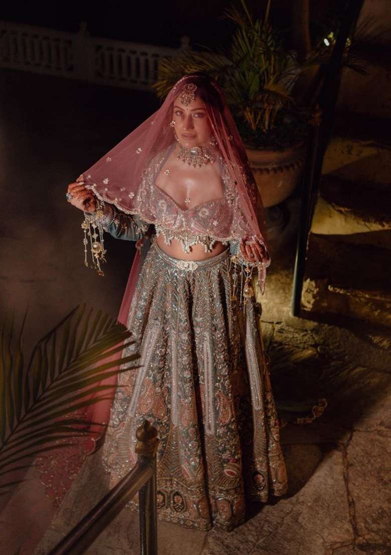 Multicolor Silk Blend Lehenga Set with Embroidery for Diwali | Wedding & Festive Wear - Indya