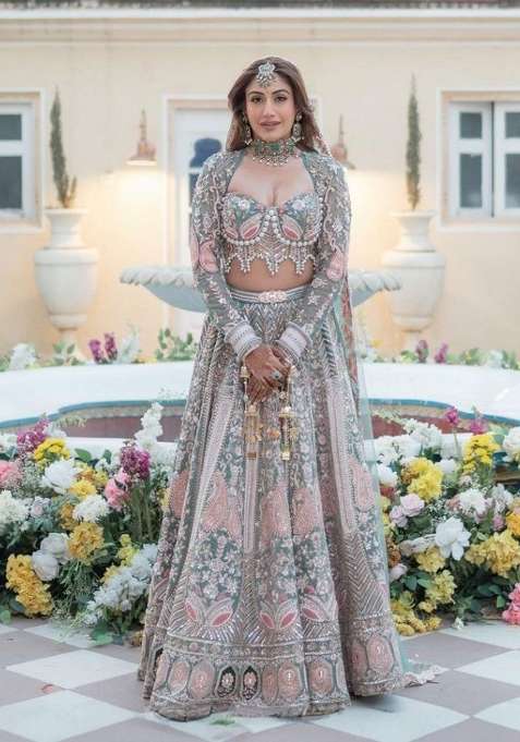 Multicolor Silk Blend Lehenga Set with Embroidery for Diwali | Wedding & Festive Wear