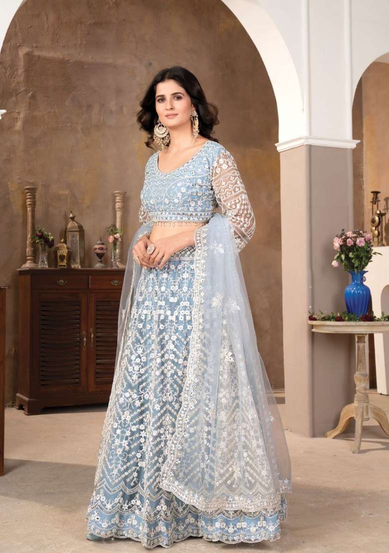 Multicolor Sequins Net Lehenga Set for Diwali and Festive Wear - Indya