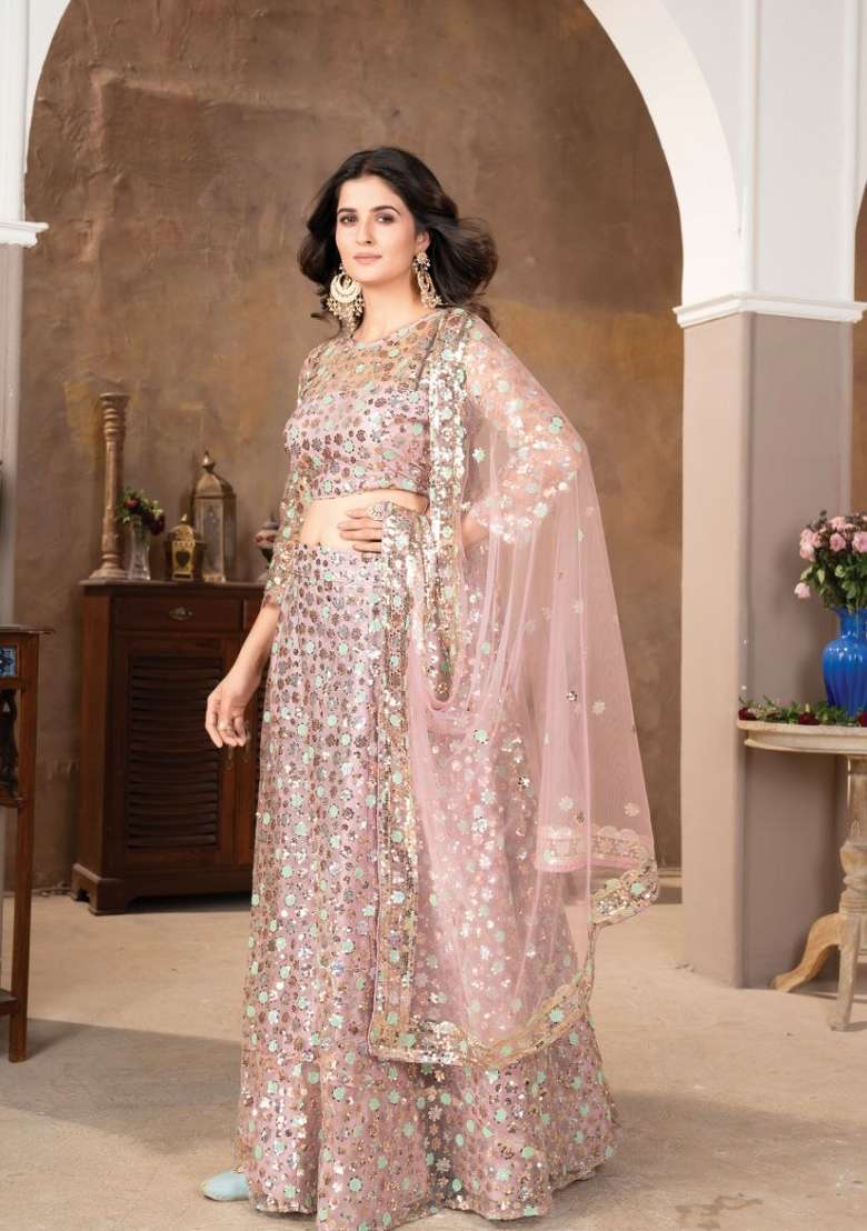 Multicolor Net Lehenga Set with Sequins for Diwali | Wedding & Festive Wear - Indya