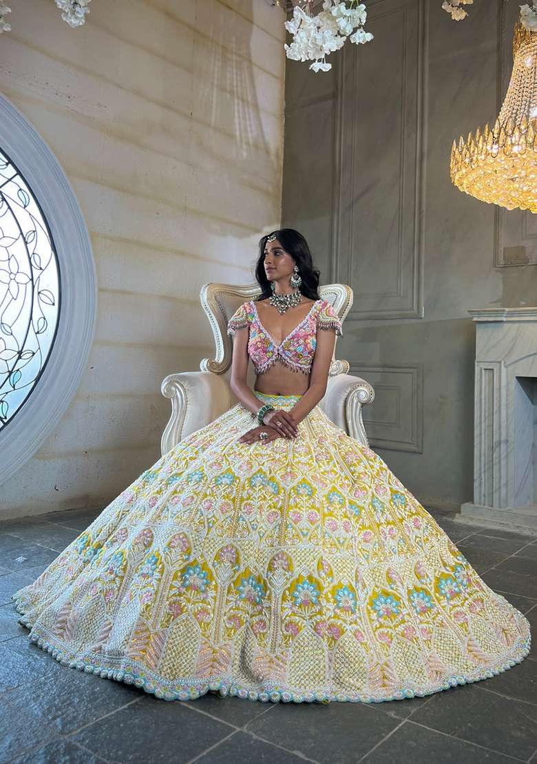 Multicolor Embroidery Silk Blend Lehenga Set for Diwali and Festive Wear - Indya