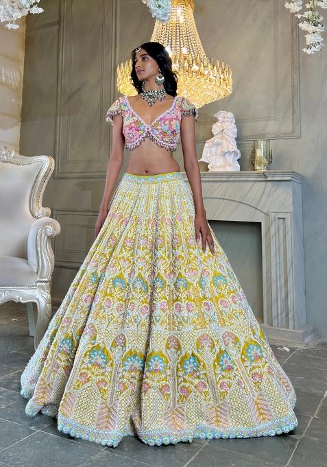 Multicolor Embroidery Silk Blend Lehenga Set