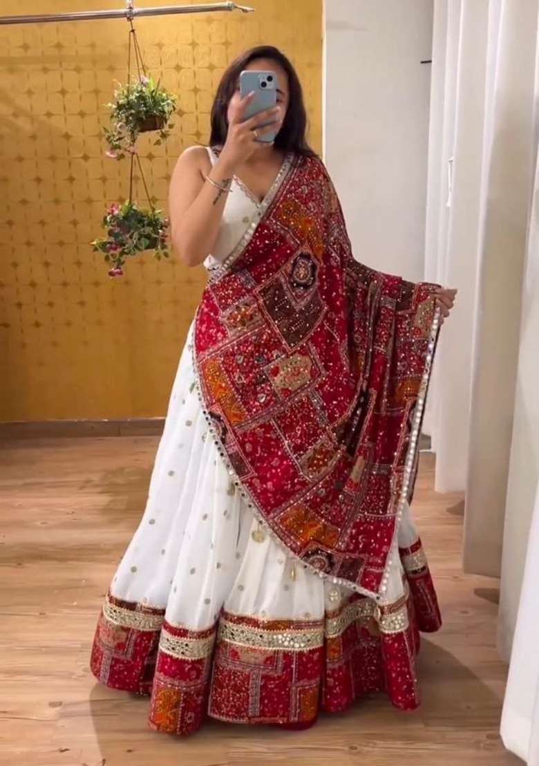 Multicolor Georgette Lehenga Set with Embroidery for Diwali | Wedding & Festive Wear - Indya