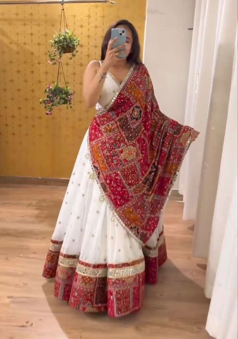 Multicolor Georgette Lehenga Set with Embroidery for Diwali | Wedding & Festive Wear - Indya