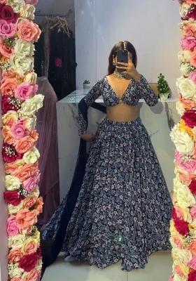 Multicolor Printed Silk Blend Lehenga Set