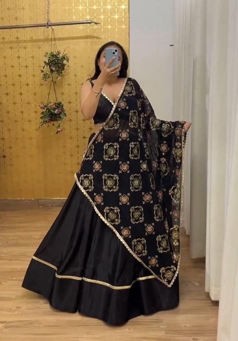 Multicolor Embellished Satin Lehenga Set