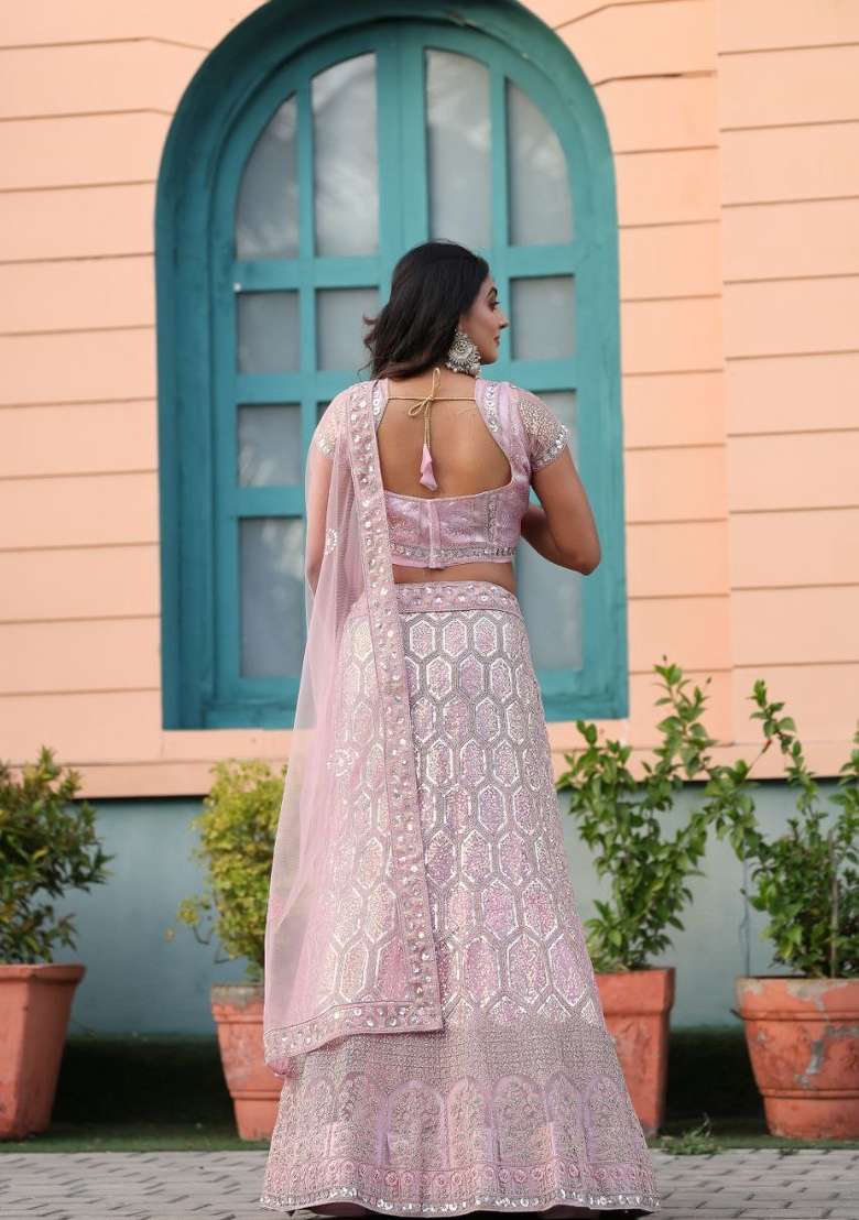 Multicolor Net Lehenga Set with Embroidery for Diwali | Wedding & Festive Wear - Indya