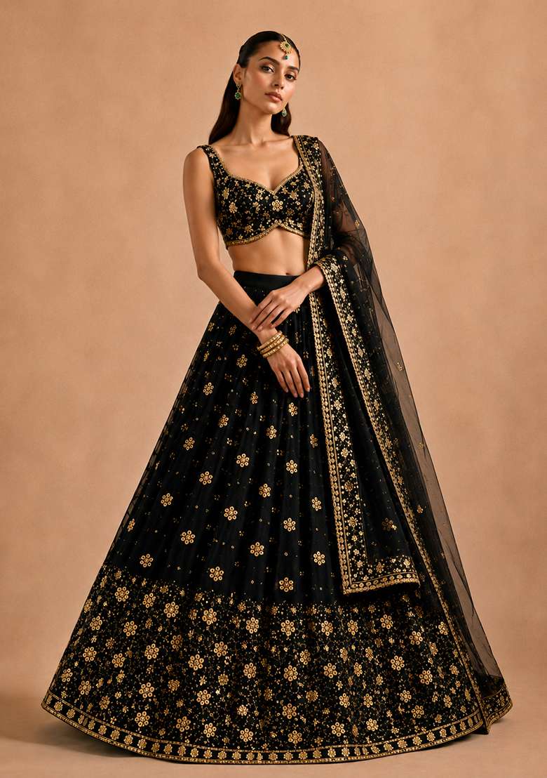 Multicolor Embroidery Georgette Lehenga Set for Diwali and Festive Wear - Indya