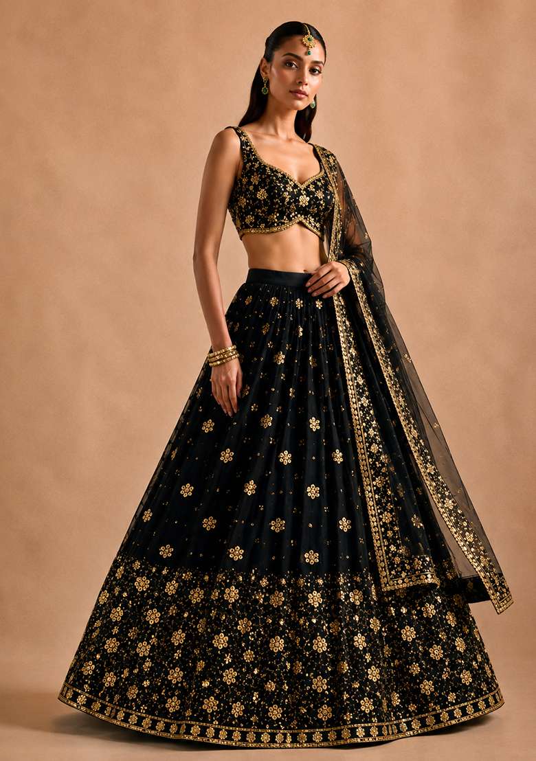 Multicolor Embroidery Georgette Lehenga Set for Diwali and Festive Wear - Indya