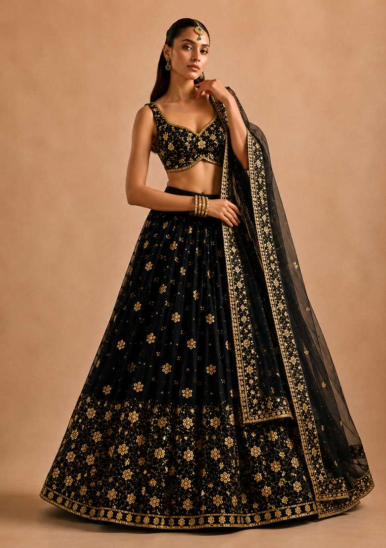 Multicolor Embroidery Georgette Lehenga Set for Diwali and Festive Wear - Indya