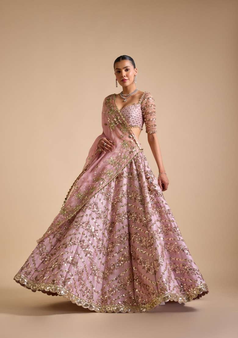 Multicolor Silk Blend Lehenga Set with Sequins for Diwali | Wedding & Festive Wear - Indya
